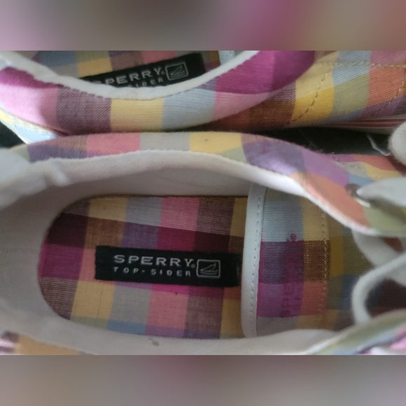 Sperry Pink and Yellow Plaid Sneakers - Picture 3 of 7